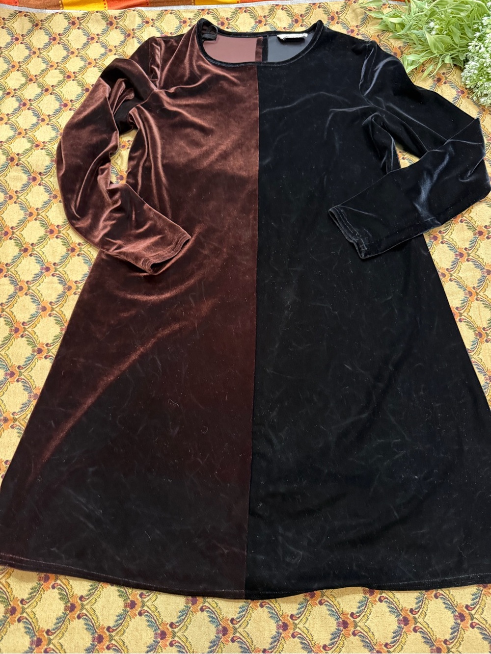 Vintage KC Spencer Two-Tone Velvet A-Line Dress - Black & Brown